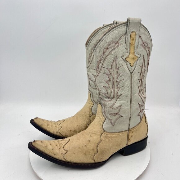 Yoncer Men Size 8 Cream White Leather Pointed Toe Pull On Western Cowboy Boot - Picture 1 of 14